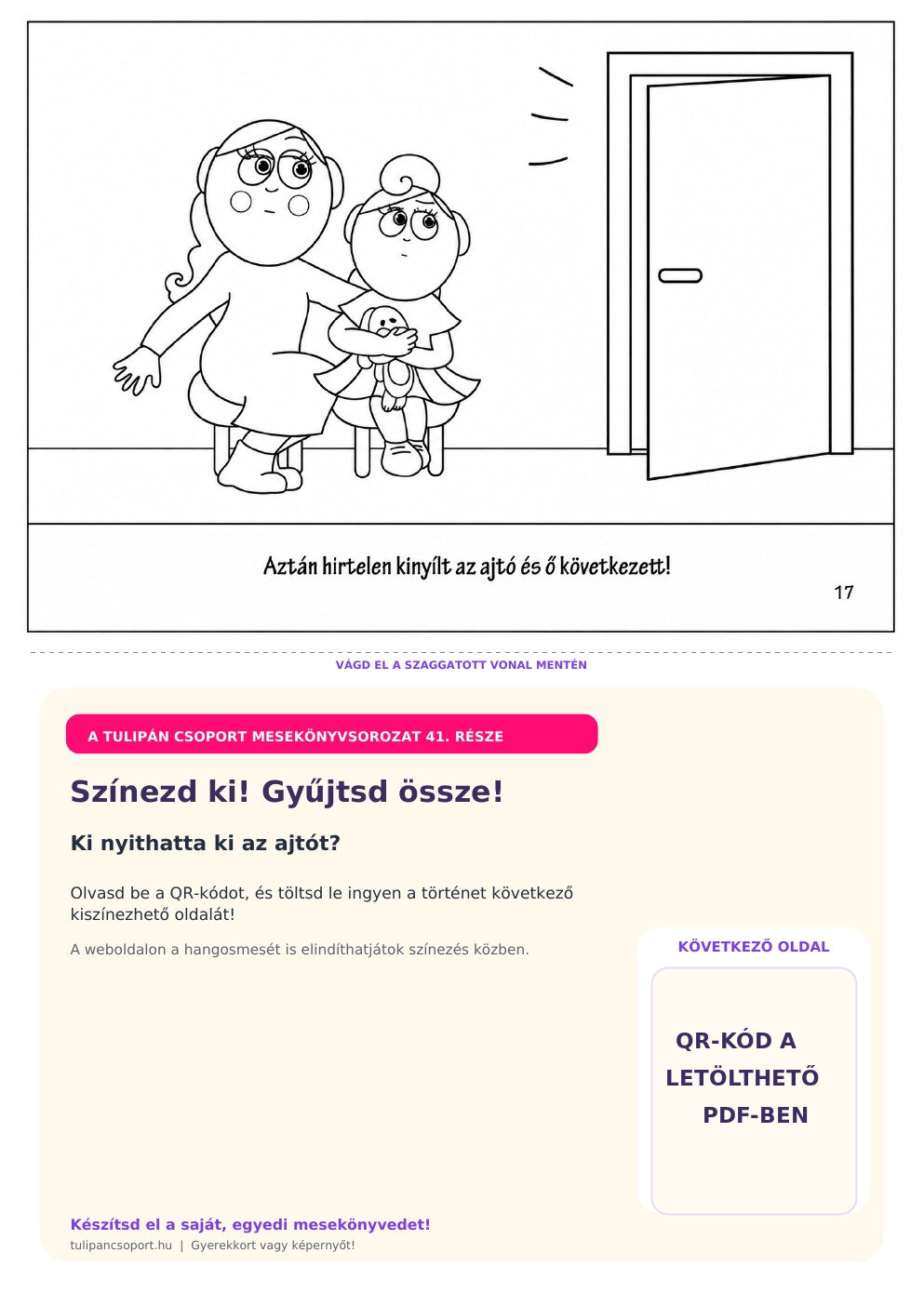Kinyílik az ajtó, és Kata következik – ingyenes nyomtatható színező óvodásoknak